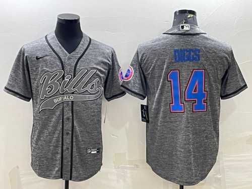 Mens Buffalo Bills #14 Stefon Diggs Gray With Patch Cool Base Stitched Baseball Jersey